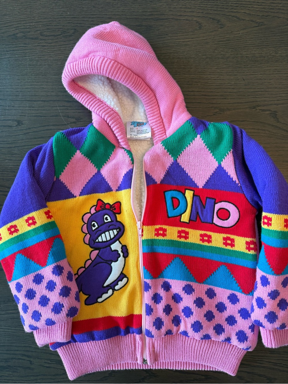 O’rite kids Vintage 1980s/1990s Dino Sherpa knit jacket size 5